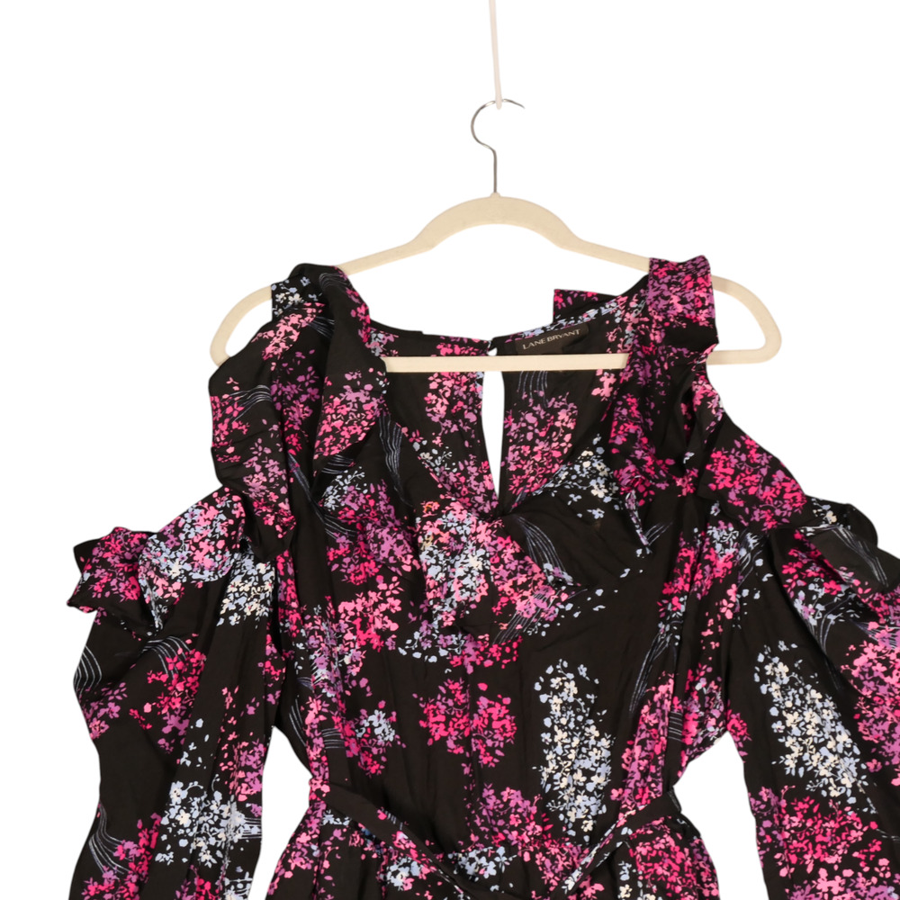 Lane Bryant Cold Shoulder Maxi Dress Womens 22 Black Pink Floral Peasant Boho - Picture 3 of 7